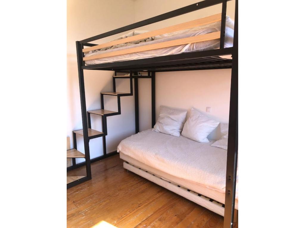 a bedroom with two bunk beds and a ladder at Rayon de soleil Arcachon in Arcachon