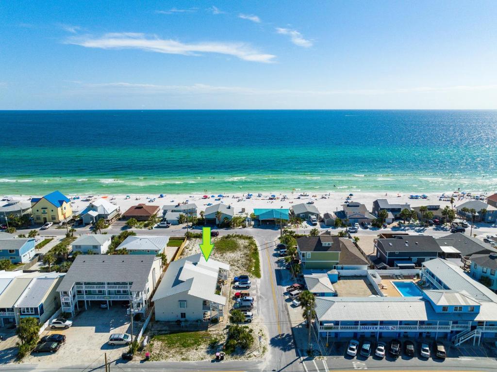 an aerial view of a beach with the ocean at Sandpiper Villas Condo 5 in Panama City Beach