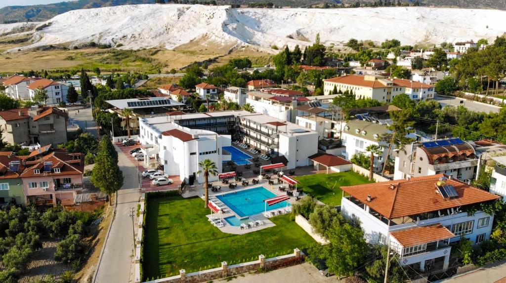 an aerial view of a city with a resort at ANYA RESORT HOTEL in Pamukkale