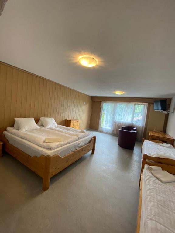 a large bedroom with two beds in a room at SKY Rooms, Mountainous View in Saas