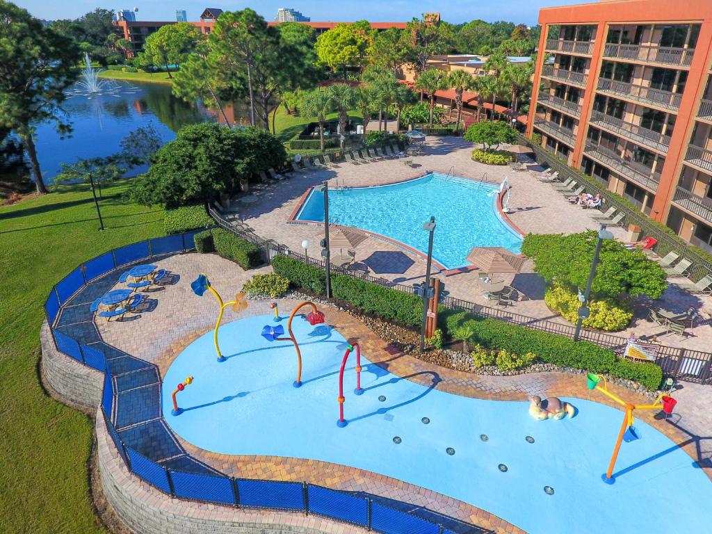 an aerial view of a pool at a resort at Rosen Inn Lake Buena Vista in Orlando