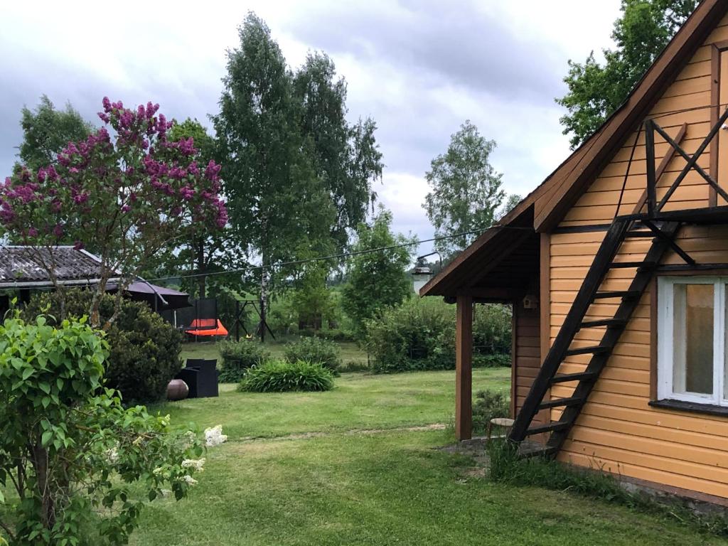 a yard next to a house with a tree w obiekcie Vedru Puhketalu w mieście Väike-Rakke