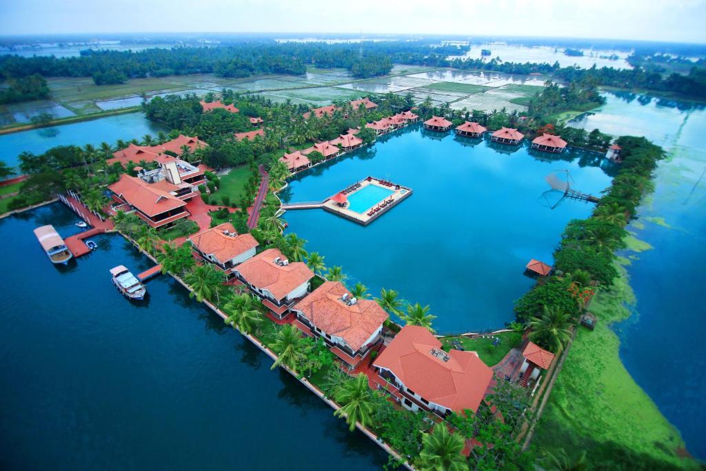 an aerial view of a resort on the water at Sterling Lake Palace Alleppey in Alleppey