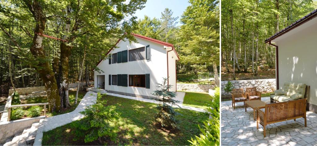 a house in the woods with a backyard at Forest house in Cetinje