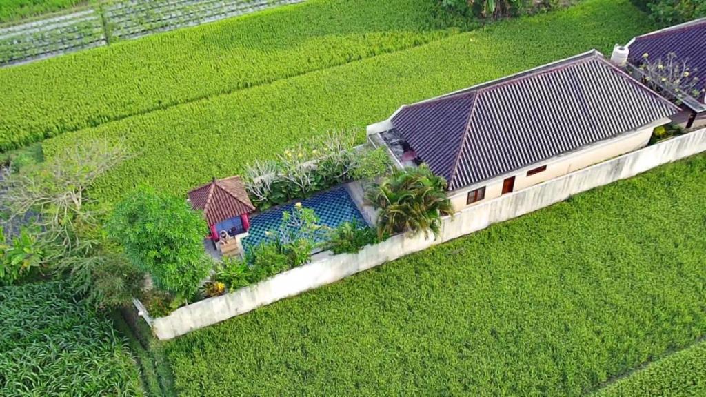 an overhead view of a house with a swimming pool at Private pool Villa Sawah Sewon in Yogyakarta