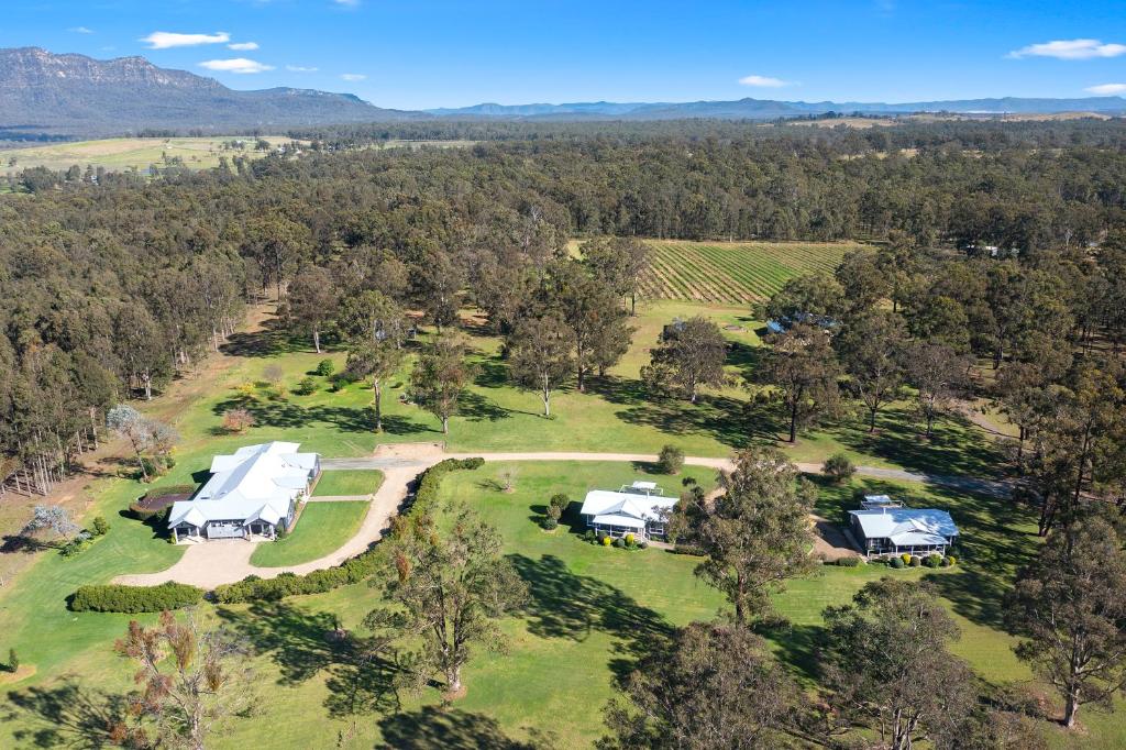 an aerial view of a farm with tents and trees at The Grange On Hermitage in Pokolbin