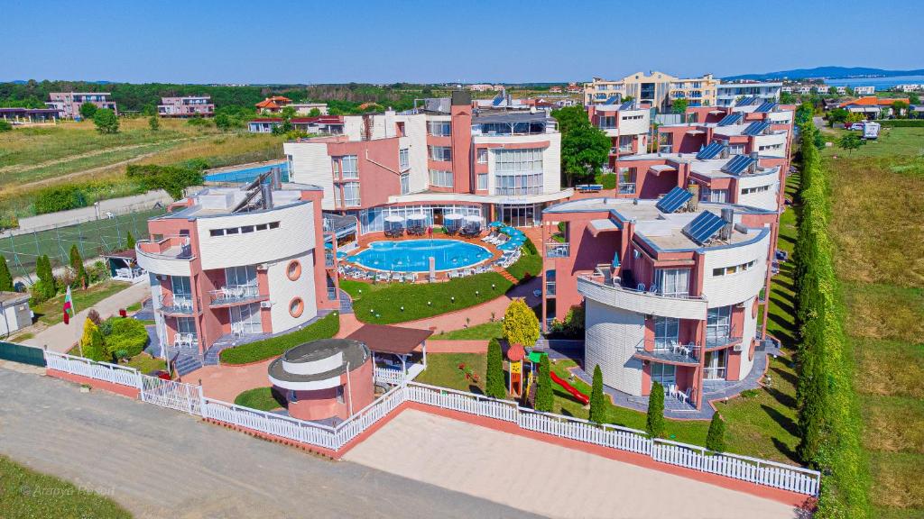 an aerial view of a building with a pool at Arapya Resort in Arapya