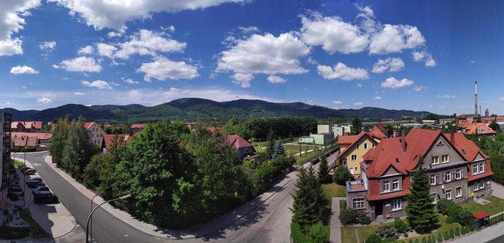 Vistas a una ciudad con casas y árboles en Sudety Canna House, en Bielawa