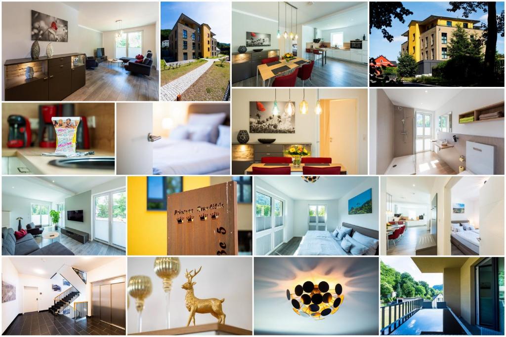 een collage van foto's van verschillende kamers bij Prinzess Brunhilde - Appartementhaus in Thale