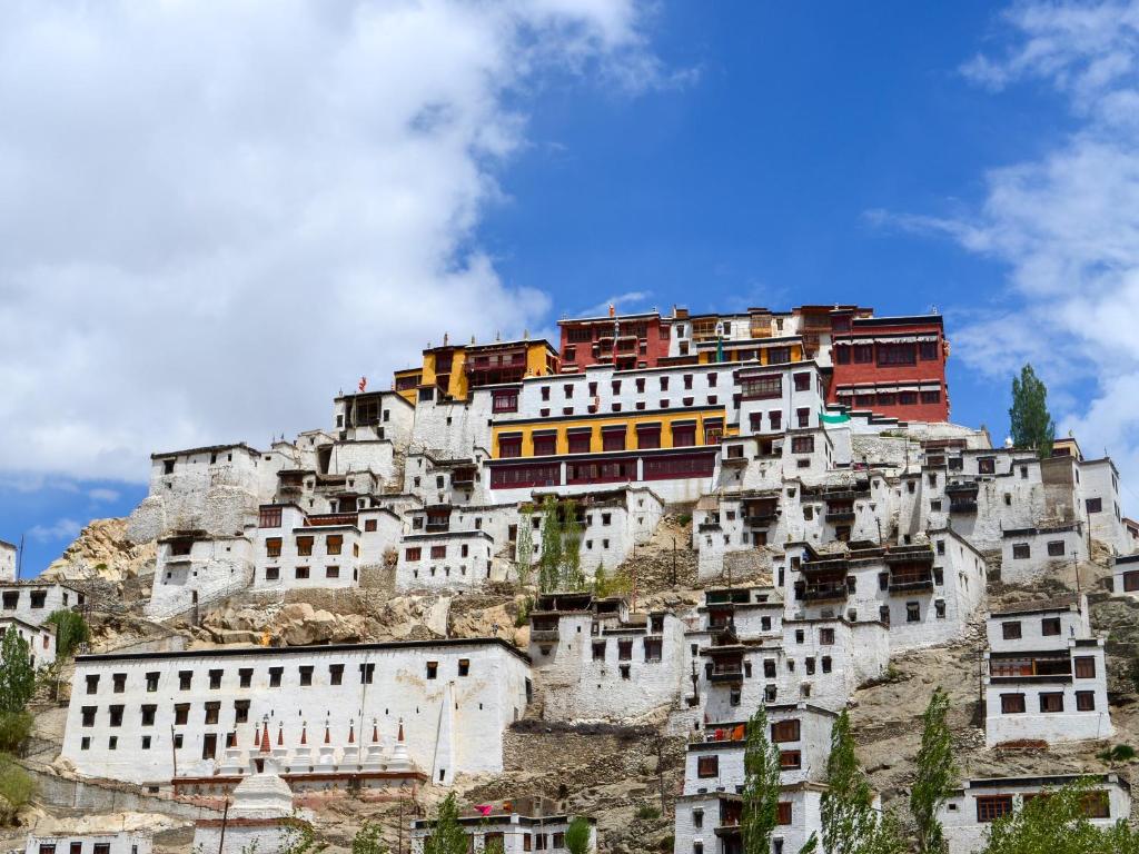 a building on the side of a mountain at Maney Homestay - Thiksey - Leh in Ranbirpura