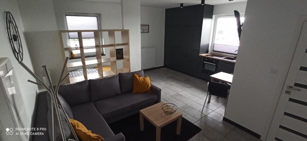 ein Wohnzimmer mit einem Sofa und einem Tisch in der Unterkunft KLIF 2 Warka in Warka