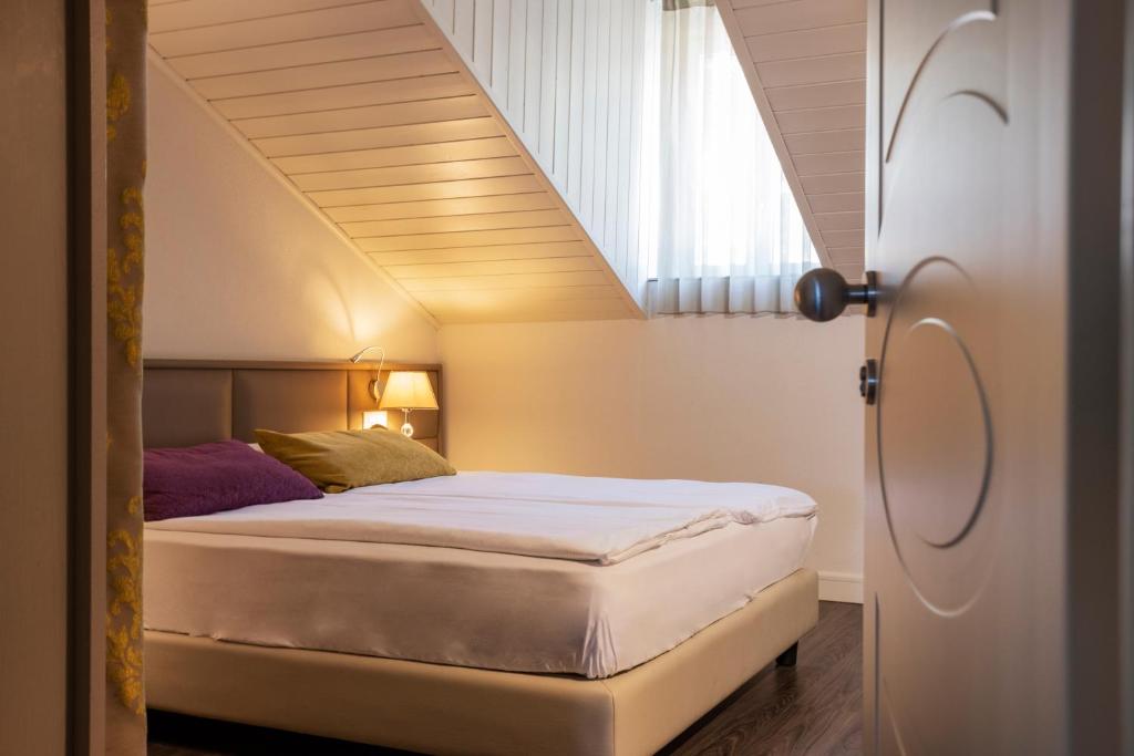 a bedroom with a bed in a attic at Hotel Alexandra in Locarno