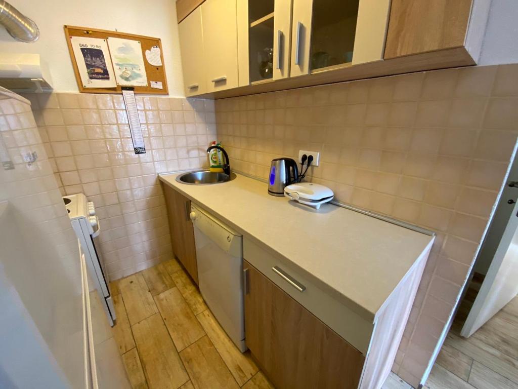 a small kitchen with a sink and a counter top at Oldhouse Vucinovic in Tivat
