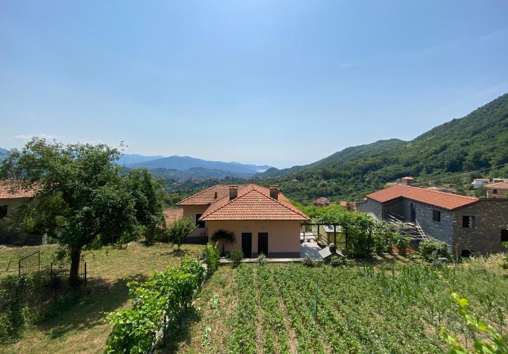 dom w polu z górami w tle w obiekcie A cà du Baciccia w mieście Oneto