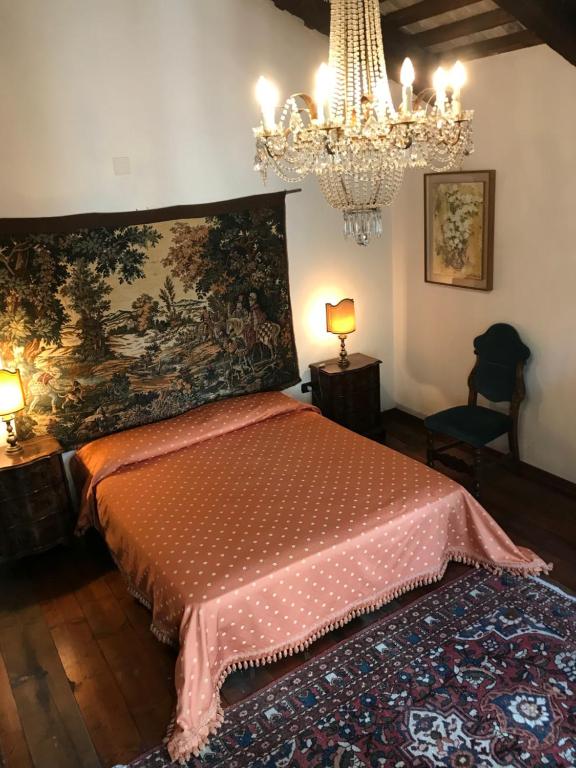 - une chambre avec un lit et un lustre dans l'établissement Camera in Riviera a metà fra Venezia e Padova, à Mira