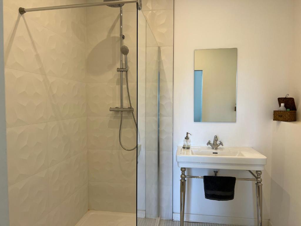 a bathroom with a sink and a shower at Effets Personnels in Orange