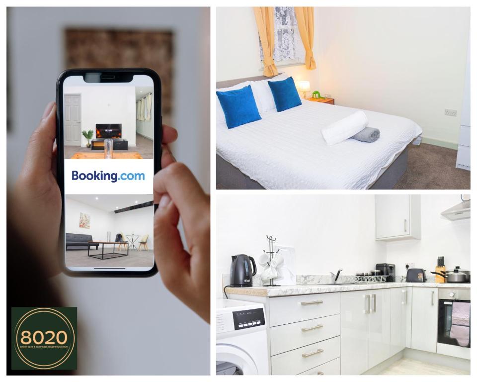 une personne prenant une photo d'une chambre et d'un lit dans l'établissement Lancing Apartments - Spacious 2 Bed - Sleeps 6 - Burnham Village, à Slough