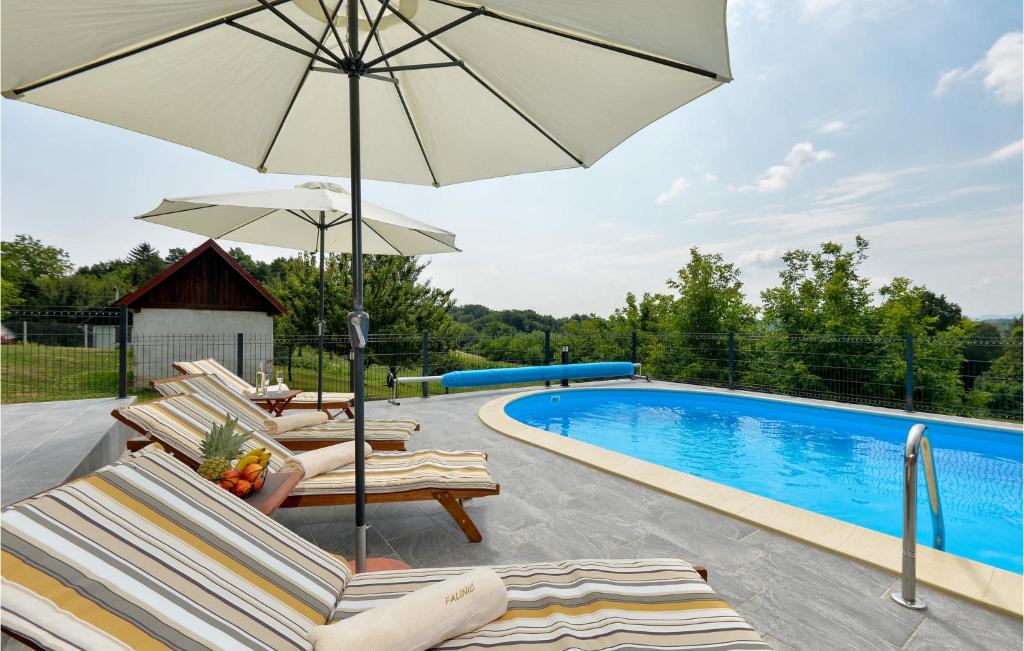 basen z parasolem i krzesłami oraz basen w obiekcie Beautiful Home In Cestica w mieście Cestica