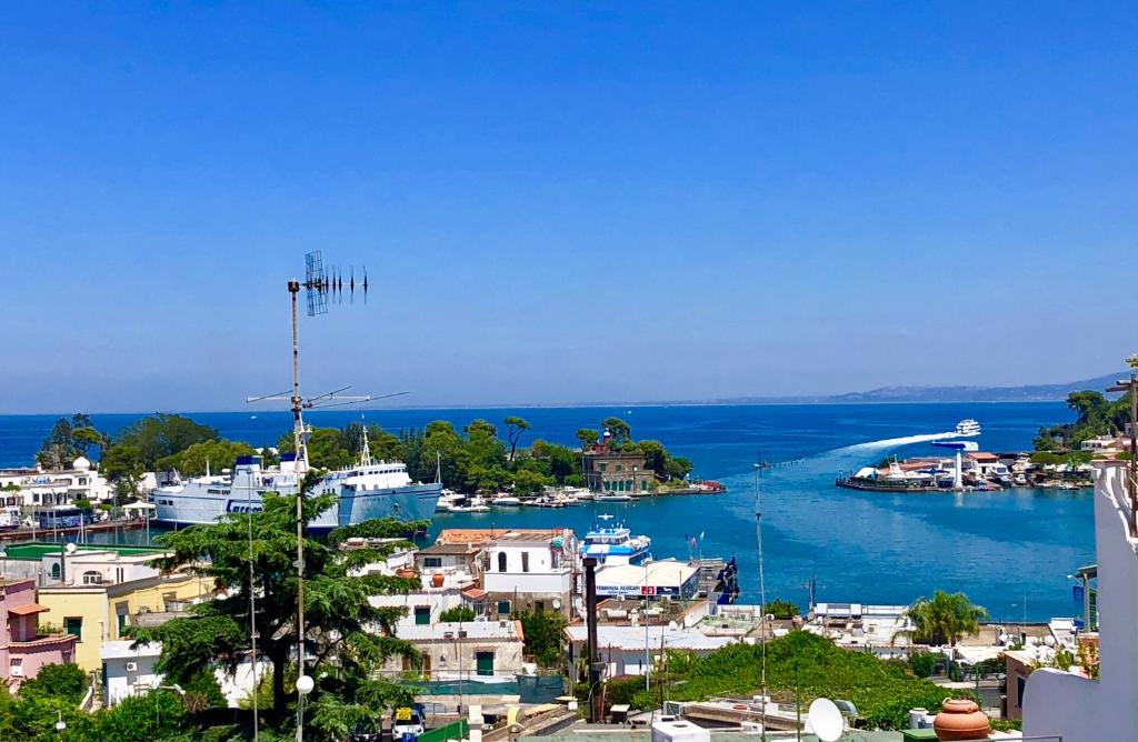 a view of a harbor with boats in the water at Appartamento Centrale in Ischia Town