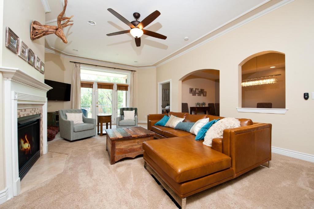 a living room with a couch and a fireplace at Mears House Unit 2E in Durango