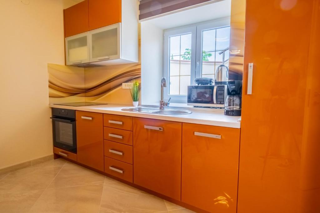 Kuchyň nebo kuchyňský kout v ubytování Apartments Laganini