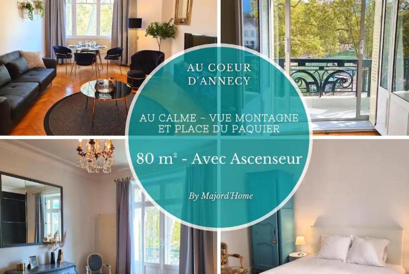 a collage of a bedroom and a living room at Le Ness - Face au Pont des Amours - Majord'Home in Annecy