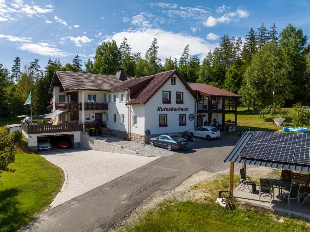 an aerial view of a house with a solarium at Kutscherhaus in Nagel