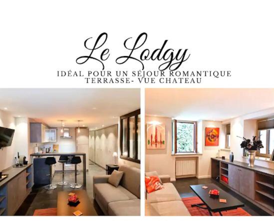 un collage de una sala de estar y una cocina en Le Lodgy - Cœur de la Vieille Ville - Majord'Home, en Annecy