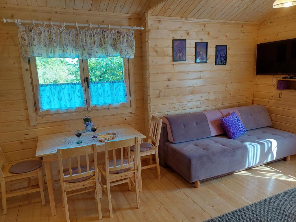 sala de estar con sofá y mesa en Domek Kalilla, en Bachowice
