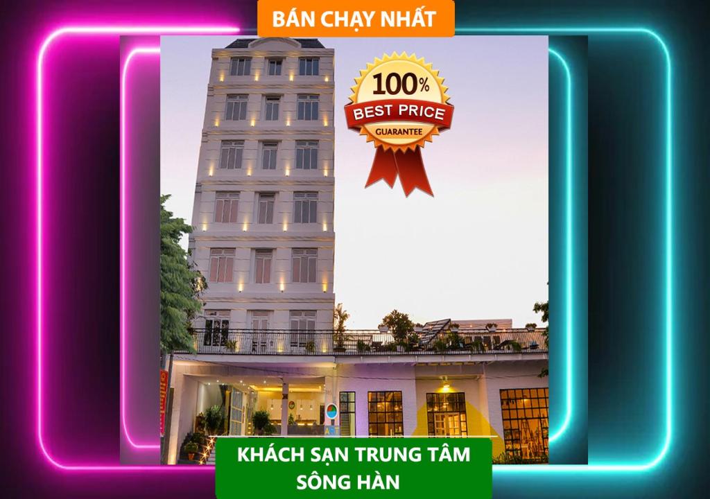 a picture of a building with a best price sign at Palmier Hotel - Art House Da Nang in Danang