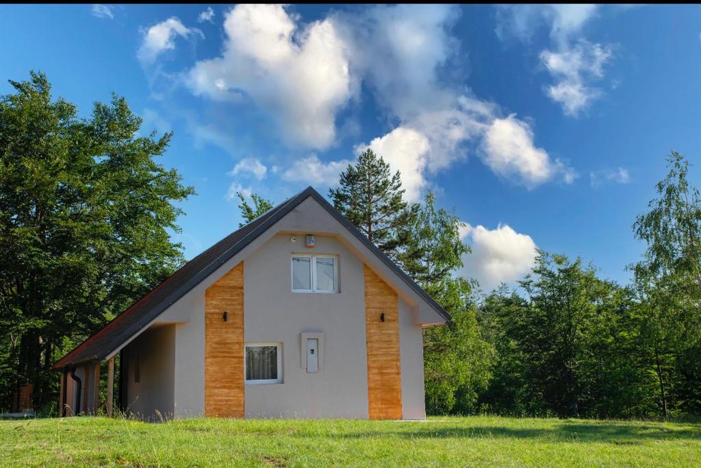 une petite maison sur un champ herbeux avec des arbres dans l'établissement Forest House Divcibare, à Divčibare