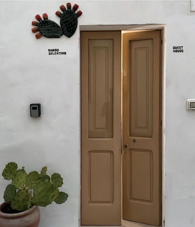 una porta e una pianta accanto a un muro di Mambo Salentino Guest House Room 16 a Matino