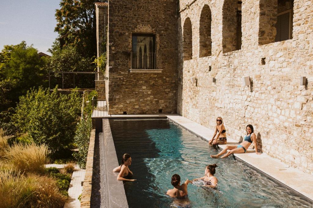 un grupo de personas sentadas en una piscina en Villa Angelo, en Motovun