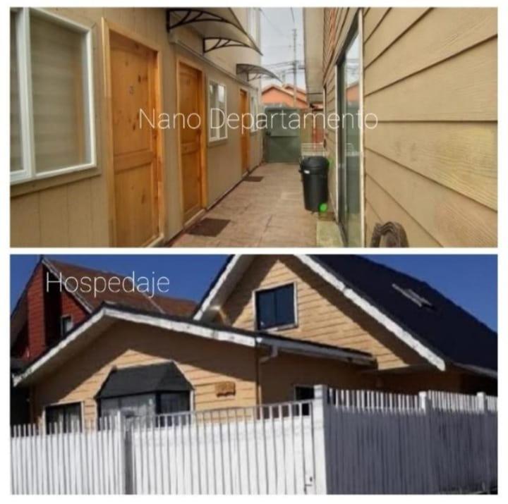 deux photos d'une maison et d'une clôture dans l'établissement Hospedaje y alojamiento Valencia, à Puerto Montt