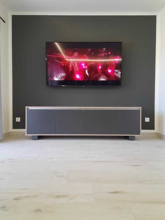 Televízia a/alebo spoločenská miestnosť v ubytovaní Kate
