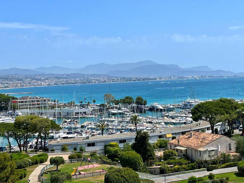 une vue d'une marina avec des bateaux dans l'eau dans l'établissement #41 MARINA RIVIERA BAY - Marine Baie des Anges - Studio vue Mer et Port, à Villeneuve-Loubet