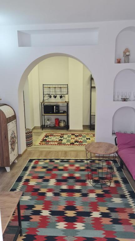 a living room with a couch and a rug at Iulia Sulina Deluxe in Sulina