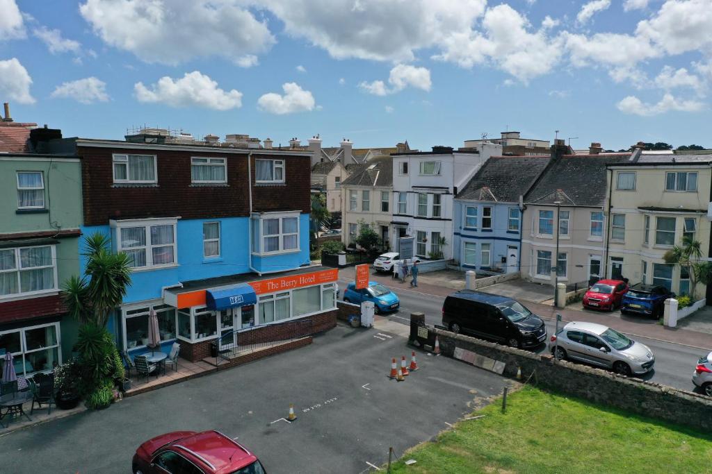 an aerial view of a street with houses and cars at Berry Hotel in Paignton