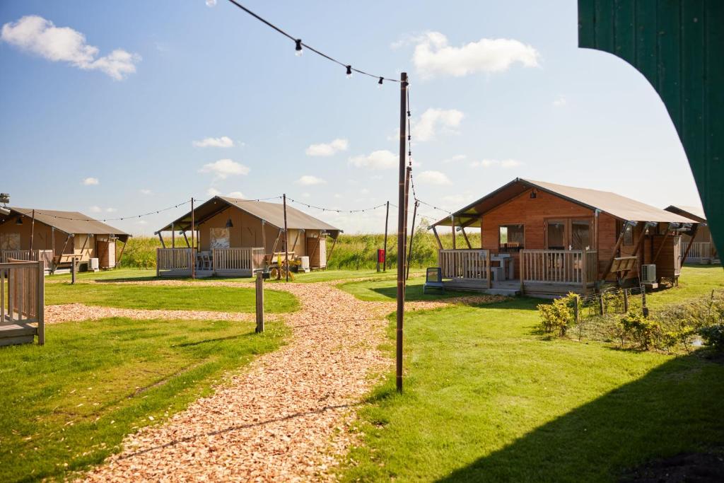 a row of cottages at a resort at Erfgoedpark De Hoop Glamping in Uitgeest