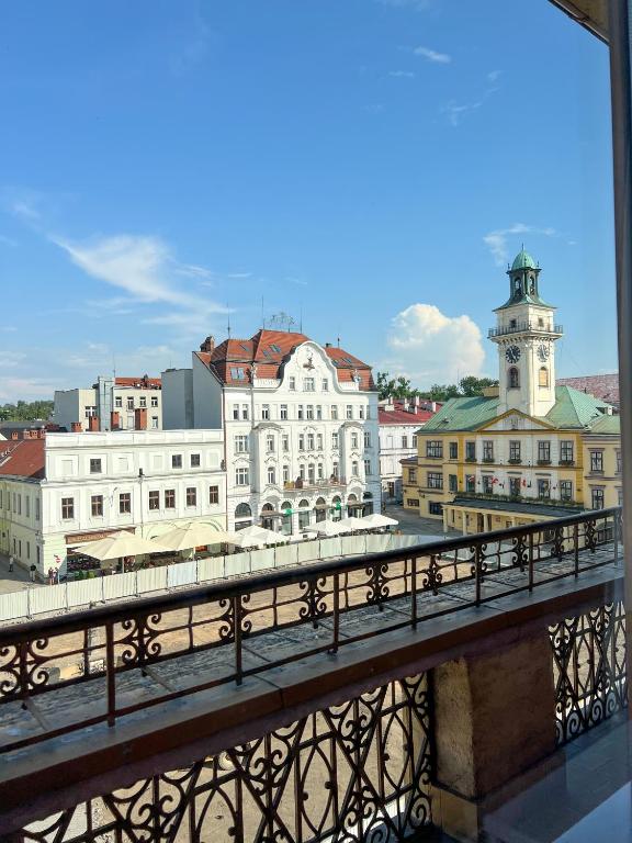 a view of a city from a bridge at Apartamenty Rynek 7 in Cieszyn