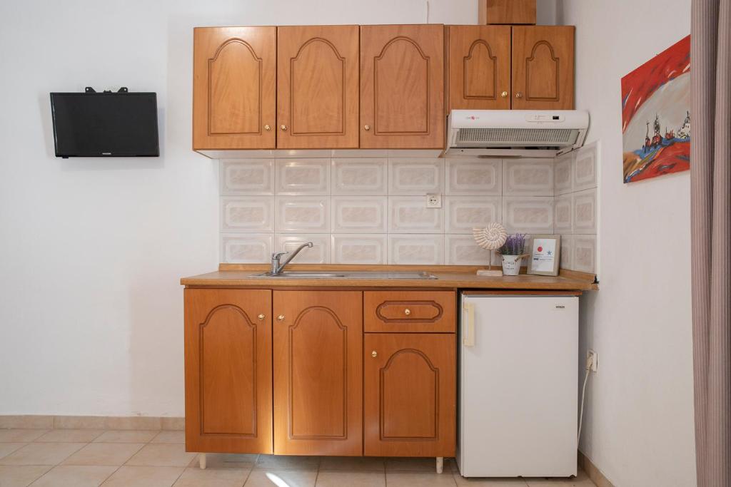 Kuchyň nebo kuchyňský kout v ubytování Gravanis Studios