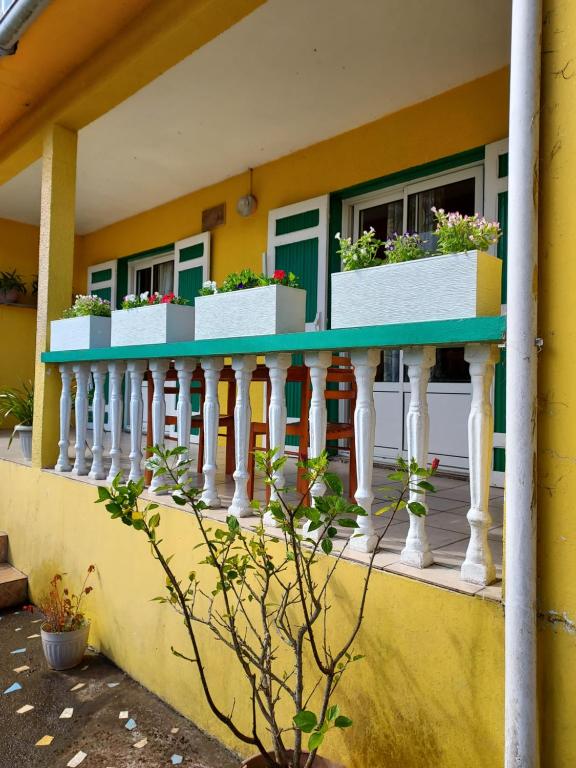 un balcone con fiori in scatole di Au Pied des Sources a Cilaos