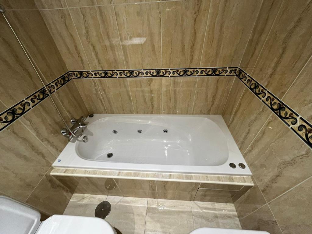 a bath tub in a bathroom with a toilet at Gijón del alma in Gijón