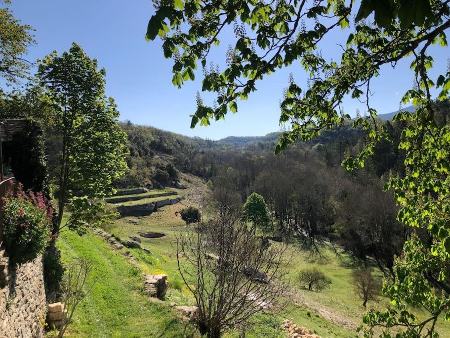 vistas a un campo con árboles y un río en Logement calme avec vue sur le Luberon en Saignon