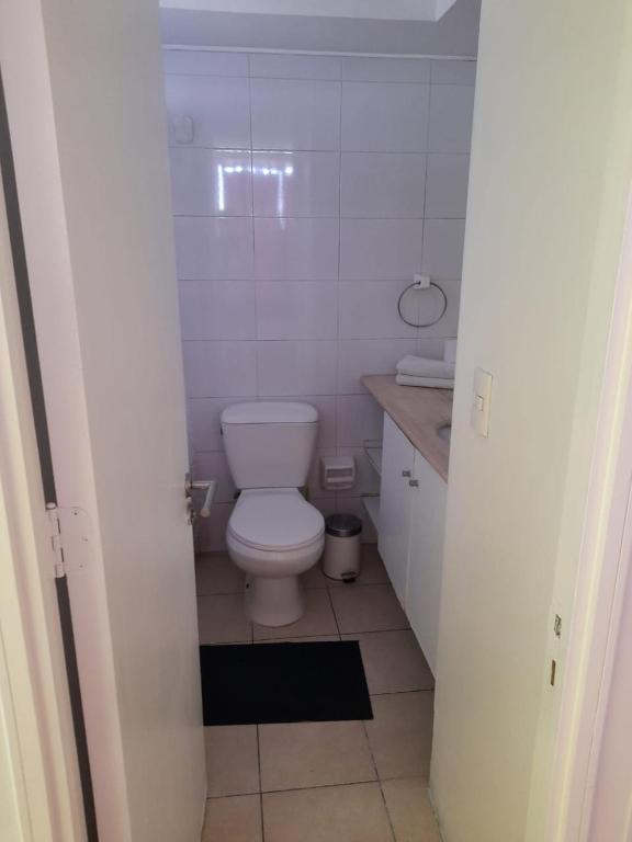 a white bathroom with a toilet and a sink at Turismos brisa in Santiago