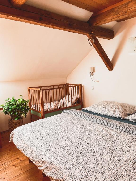 una camera con letto e culla di Rodinné apartmány Angelika a Česká Lípa