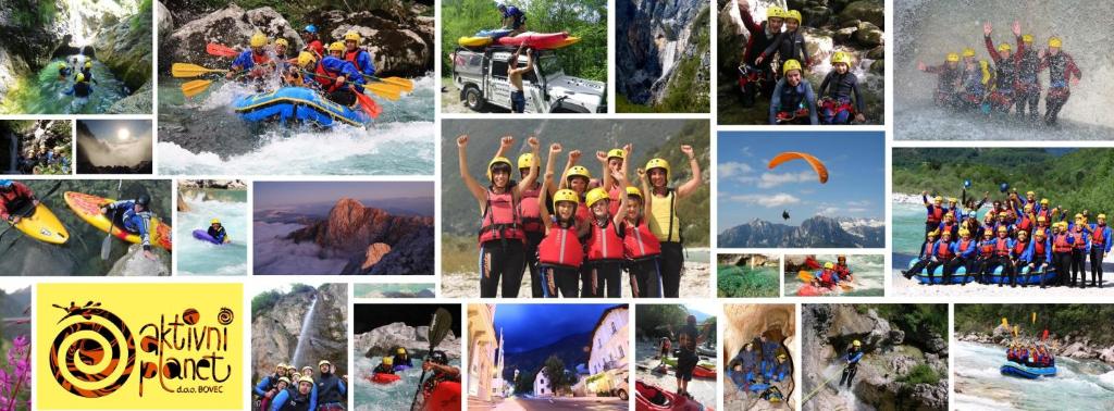 un collage de fotos de personas en toboganes de agua en Hostel Bovec, en Bovec