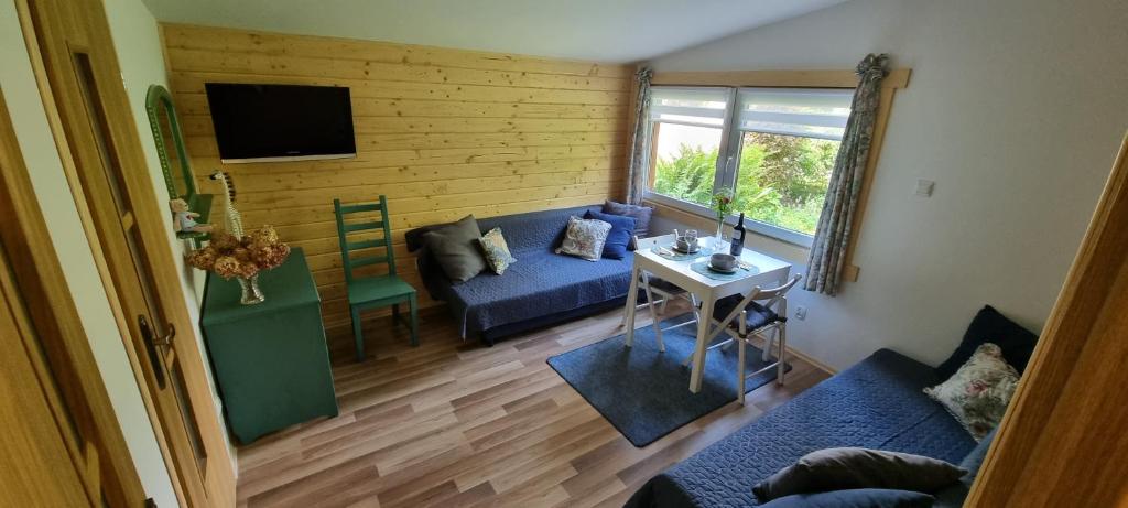 Televízia a/alebo spoločenská miestnosť v ubytovaní Domek nad jeziorem - Mazur House