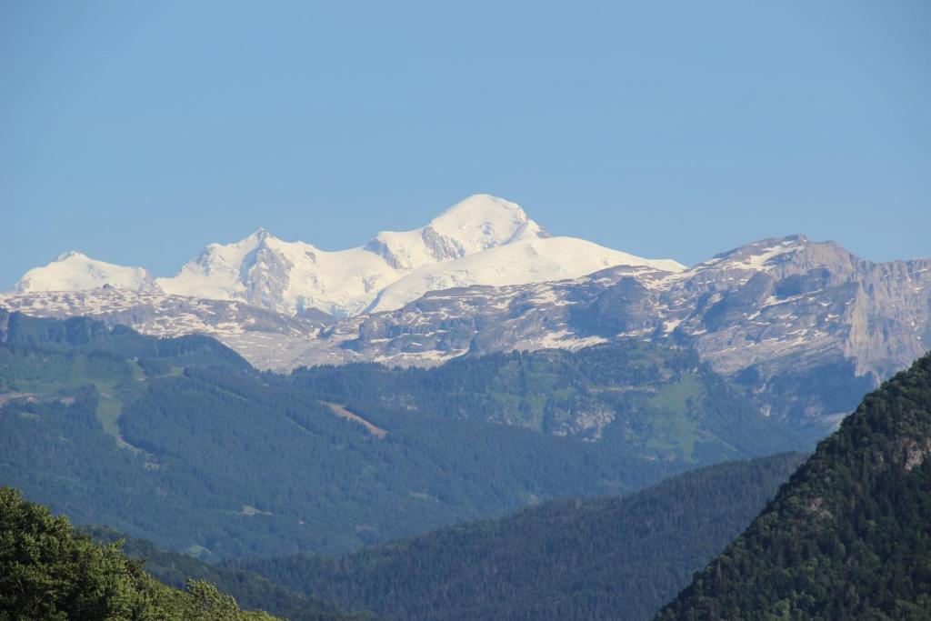 einen schneebedeckten Berg mitten im Tal in der Unterkunft Chez Gilles et Christine in Mieussy