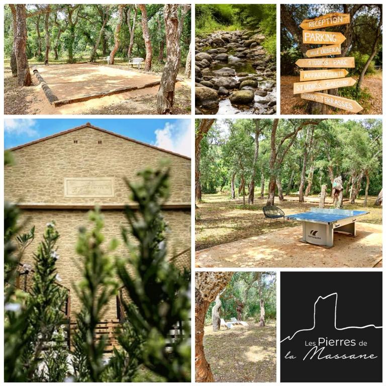 un collage de photos avec une maison et un arbre dans l'établissement Les Pierres De La Massane - Vue sur les Albères, à Argelès-sur-Mer